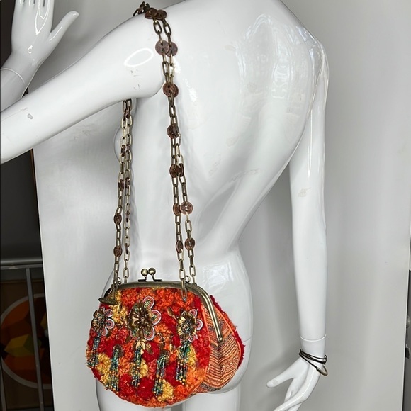 Mary Frances Handbags - Mary Frances Wool Appliqué Beaded Double Chain Handles Kisslock Bag - New